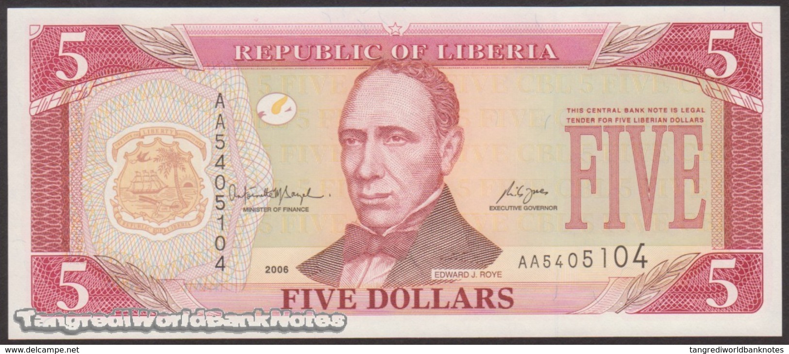 TWN - LIBERIA 26c - 5 Dollars 2006 Prefix AA UNC - Liberia