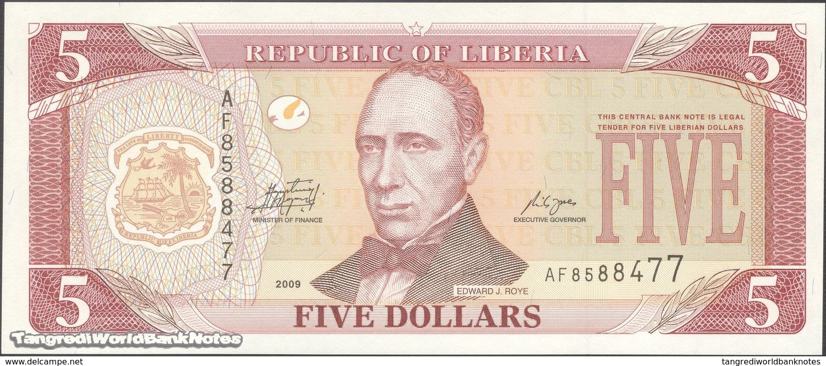 TWN - LIBERIA 26e - 5 Dollars 2009 Prefix AF UNC - Liberia