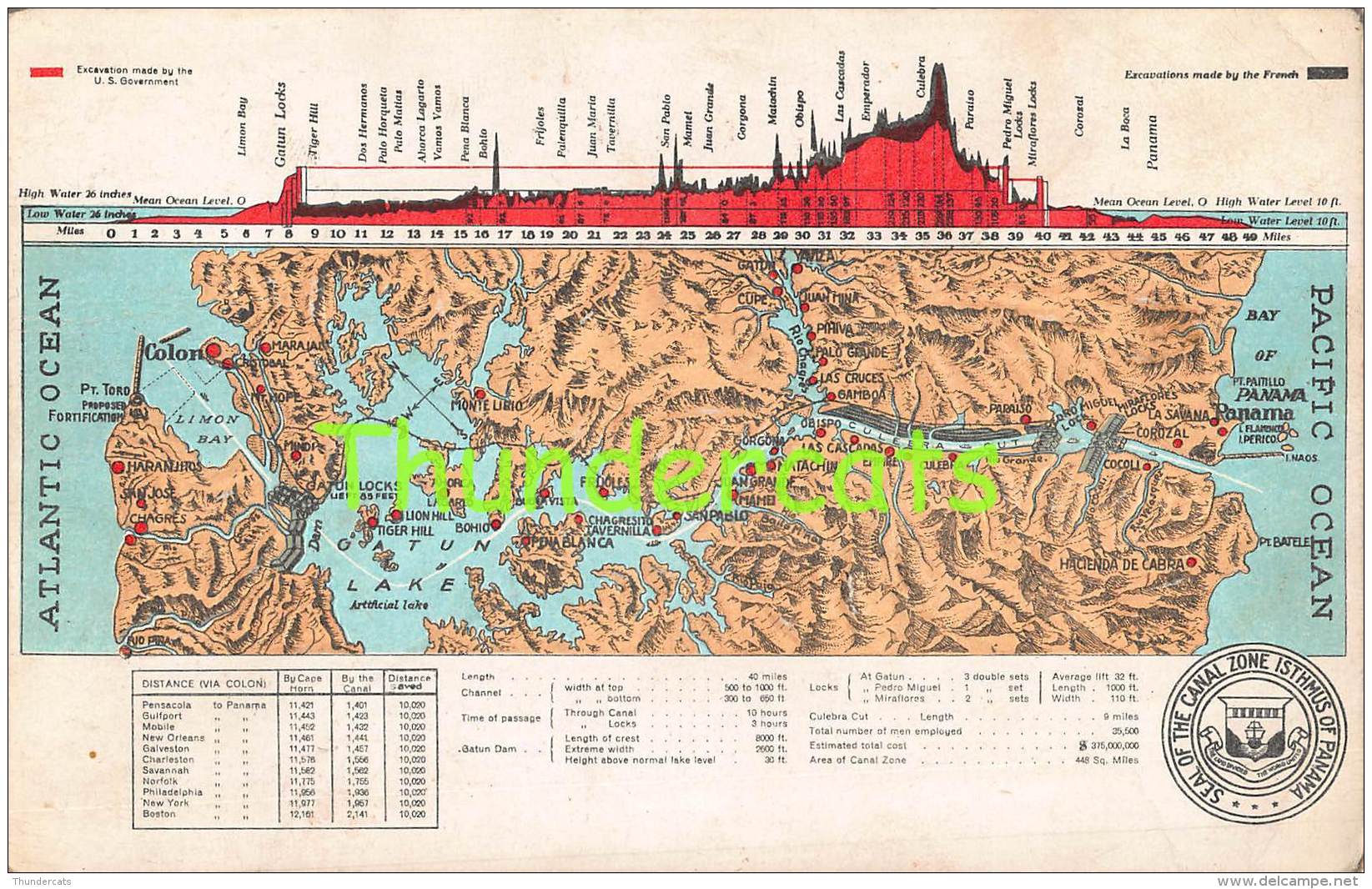 CPA EN RELIEF GAUFREE COLON PANAMA EMBOSSED CARD ATLANTIC OCEAN PACIFIC OCEAN SEAL OF THE CANAL ZONE MADURO - Panama