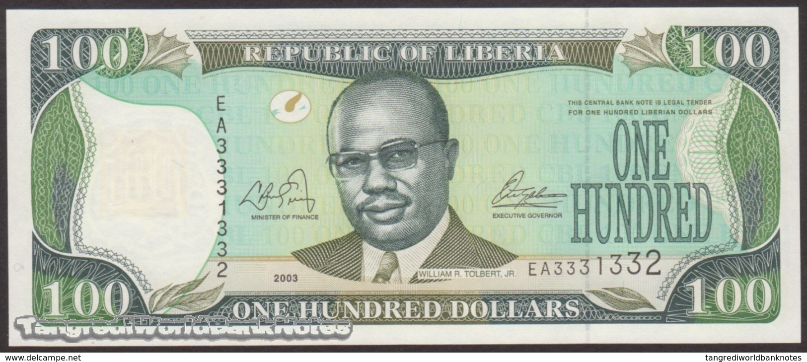 TWN - LIBERIA 30a - 100 Dollars 2003 Prefix EA UNC - Liberia