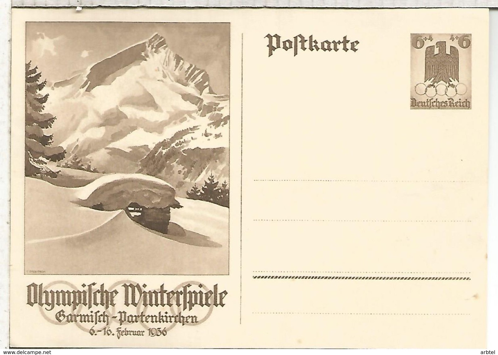 ALEMANIA REICH ENTERO POSTAL JUEGOS OLIMPICOS INVIERNO 1936 GARMISCH PARTENKIRCHEN OLIMPIAD - Winter 1936: Garmisch-Partenkirchen