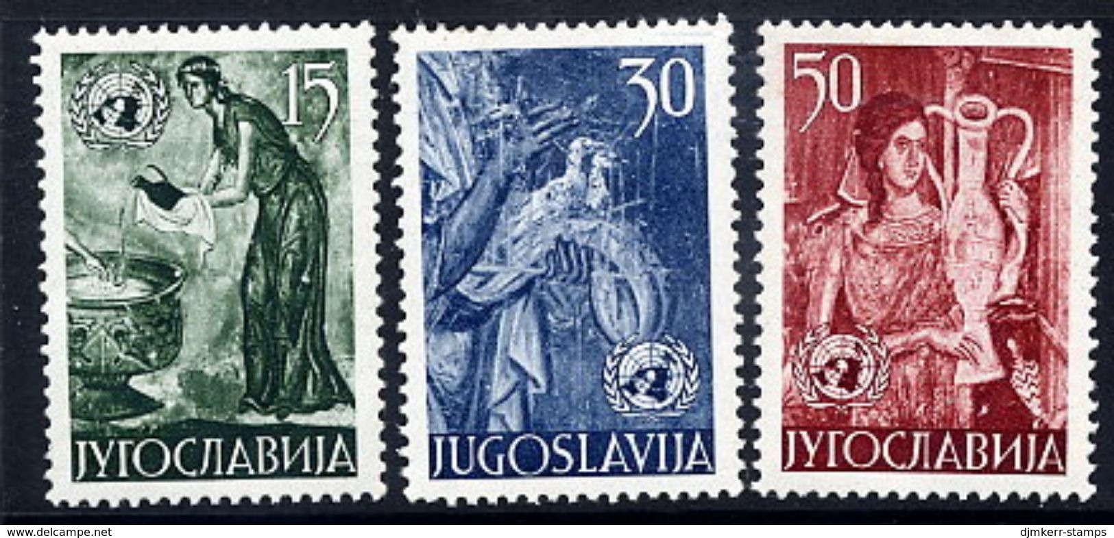 YUGOSLAVIA 1953 United Nations: Frescoes.  MNH / **.  Michel 714-16 - Nuovi