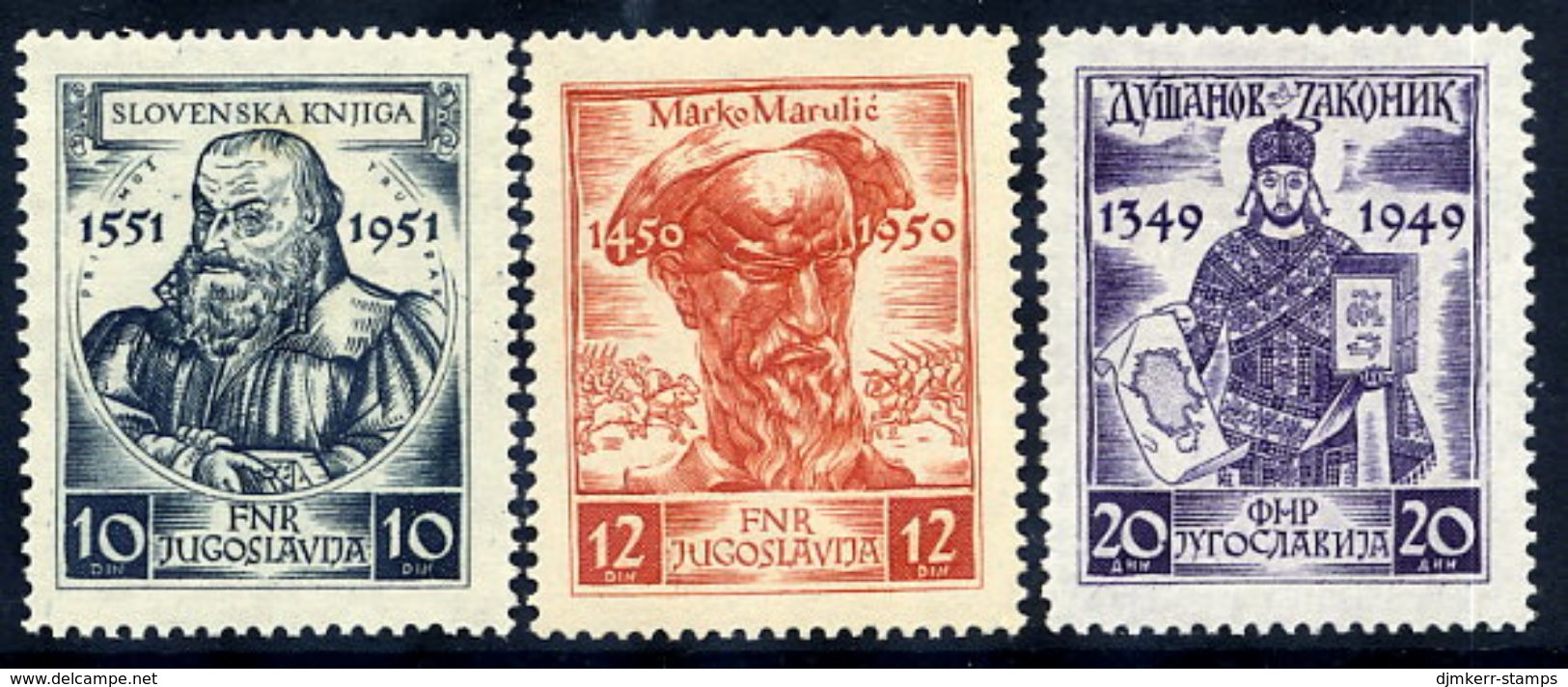 YUGOSLAVIA 1951 Medieval Writers  MNH / **.  Michel 668-70 - Unused Stamps