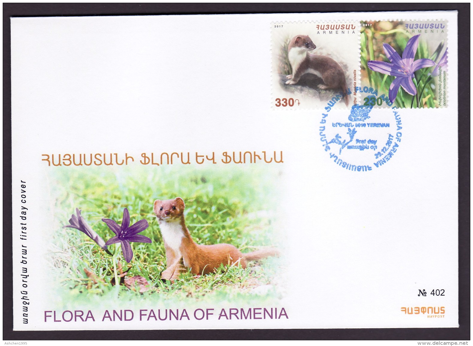 Armenien / Armenie / Armenia 2017, Flora And Fauna, Weasel, Flower Orchids - FDC - Armenia