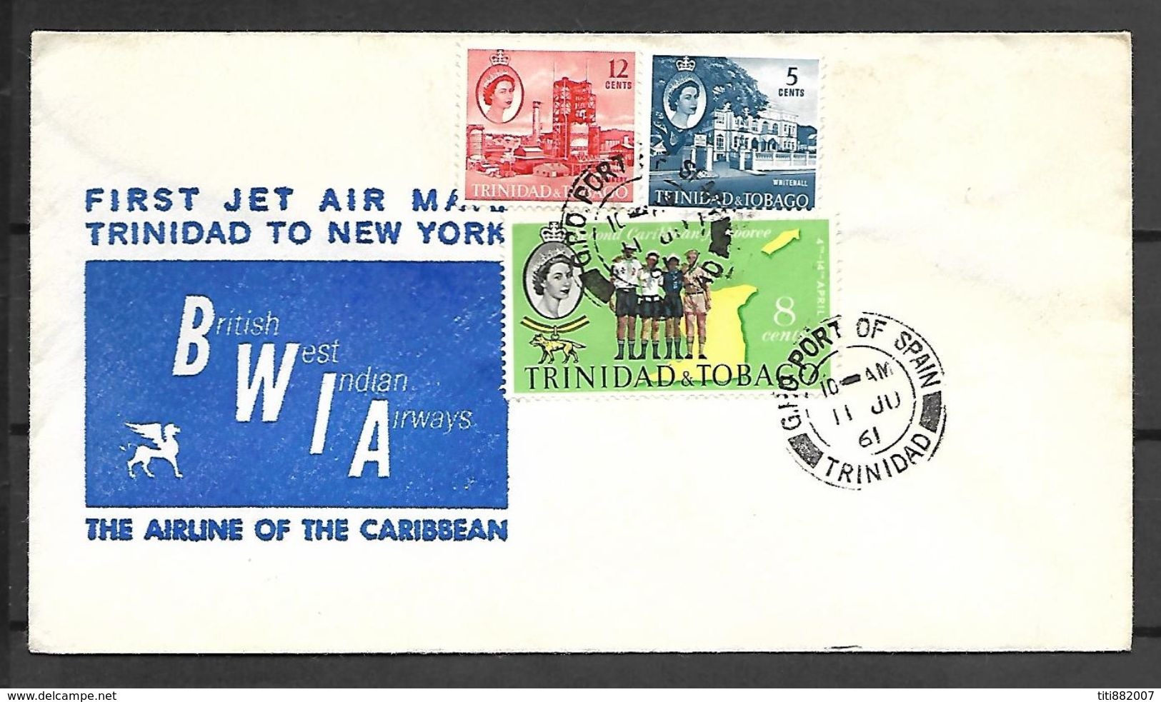 TRINIDAD  &  TOBAGO  - 1961 .  Belle Lettre .  First Jet Air Mail. The Airline Of The Carinnean. Cachet Arrivée New York - Trinité & Tobago (1962-...)