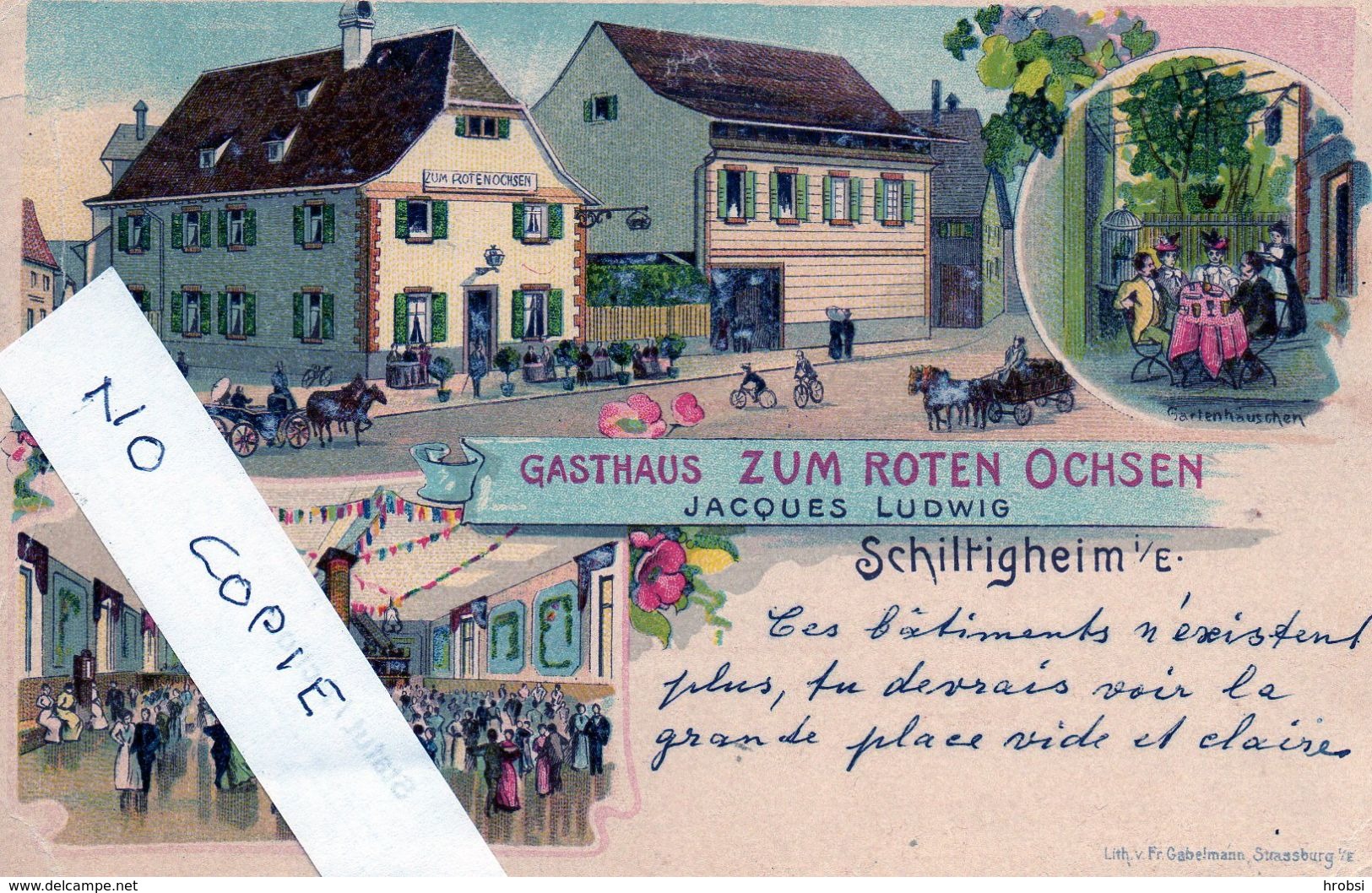 67 Bas-Rhin, Schiltigheim, Gruss, Litho Trois Vues Du Gasthaus Jacques Ludwig - Schiltigheim