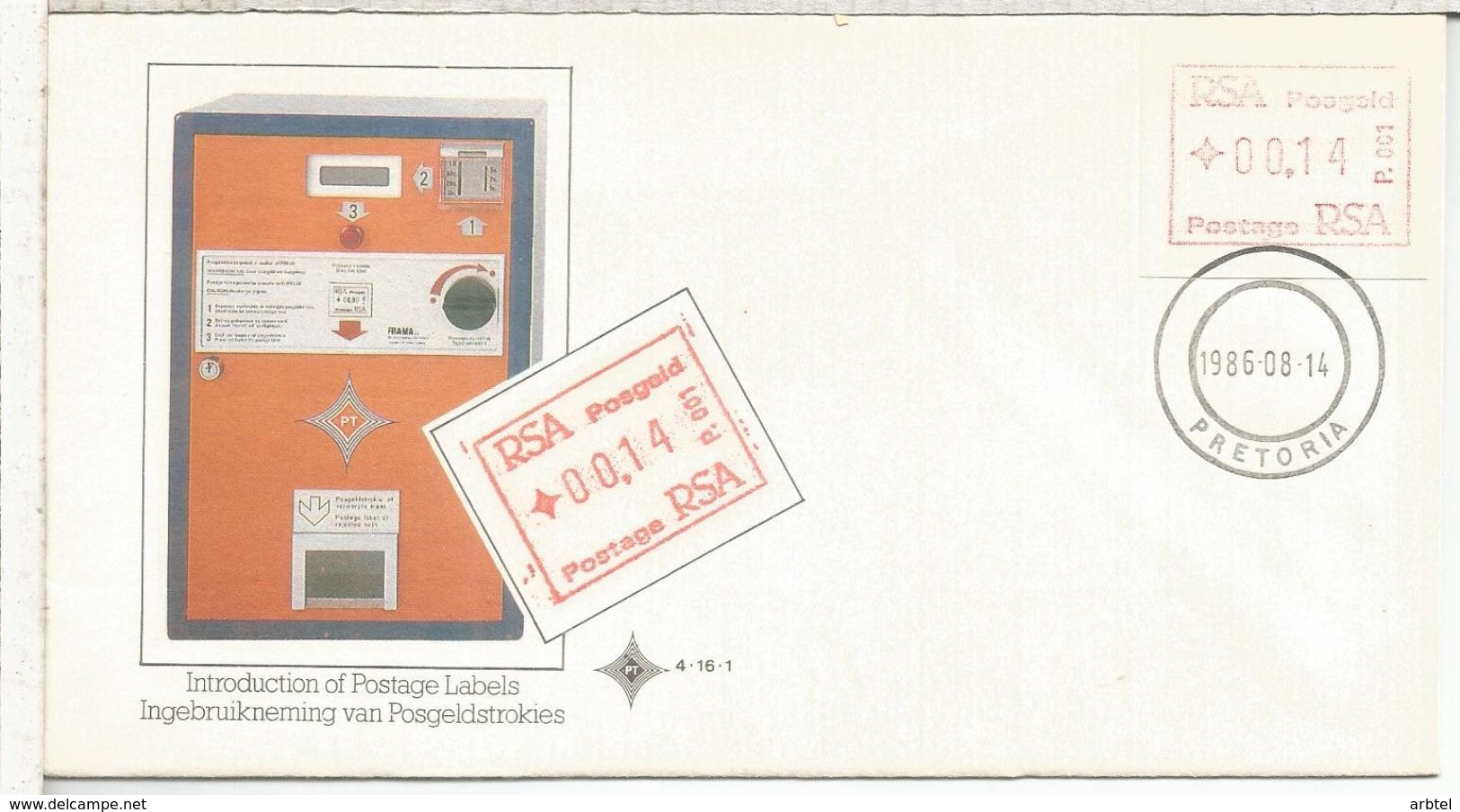 SUDAFRICA FDC SPD PRETORIA ATM - Cartas & Documentos