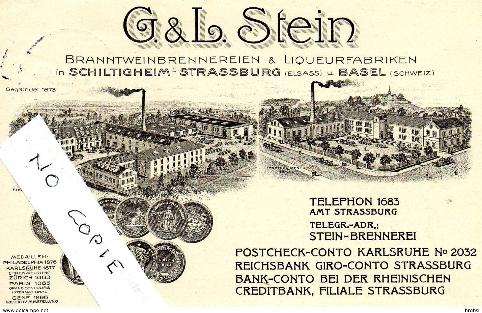 67 Bas-Rhin, Schiltigheim,  Carte Dessinée, Publicitaire Distillerie Stein, Voir Verso - Schiltigheim