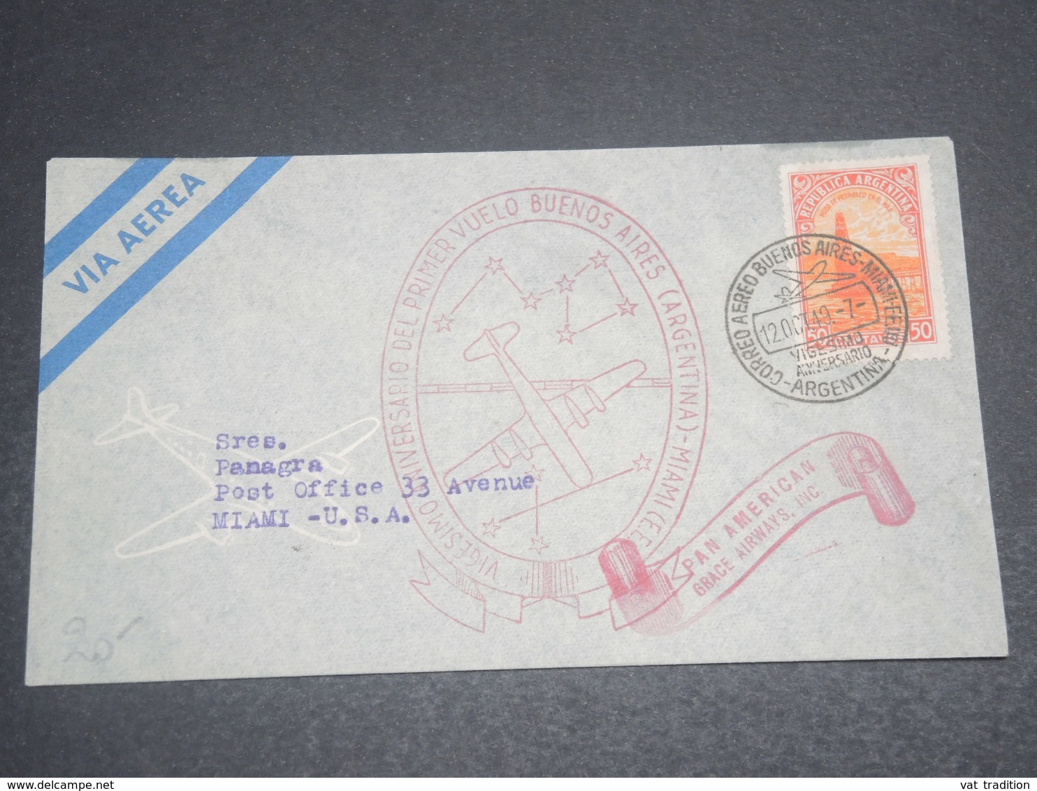 ARGENTINE - Enveloppe Par Avion Buenos Aires/ Miami En 1949 , Cachets Plaisants - L 12371 - Lettres & Documents