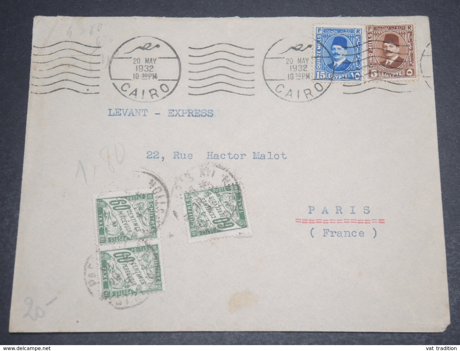 FRANCE - Taxes De Paris Sur Enveloppe Du Caire En 1932 - L 12376 - 1859-1959 Lettres & Documents