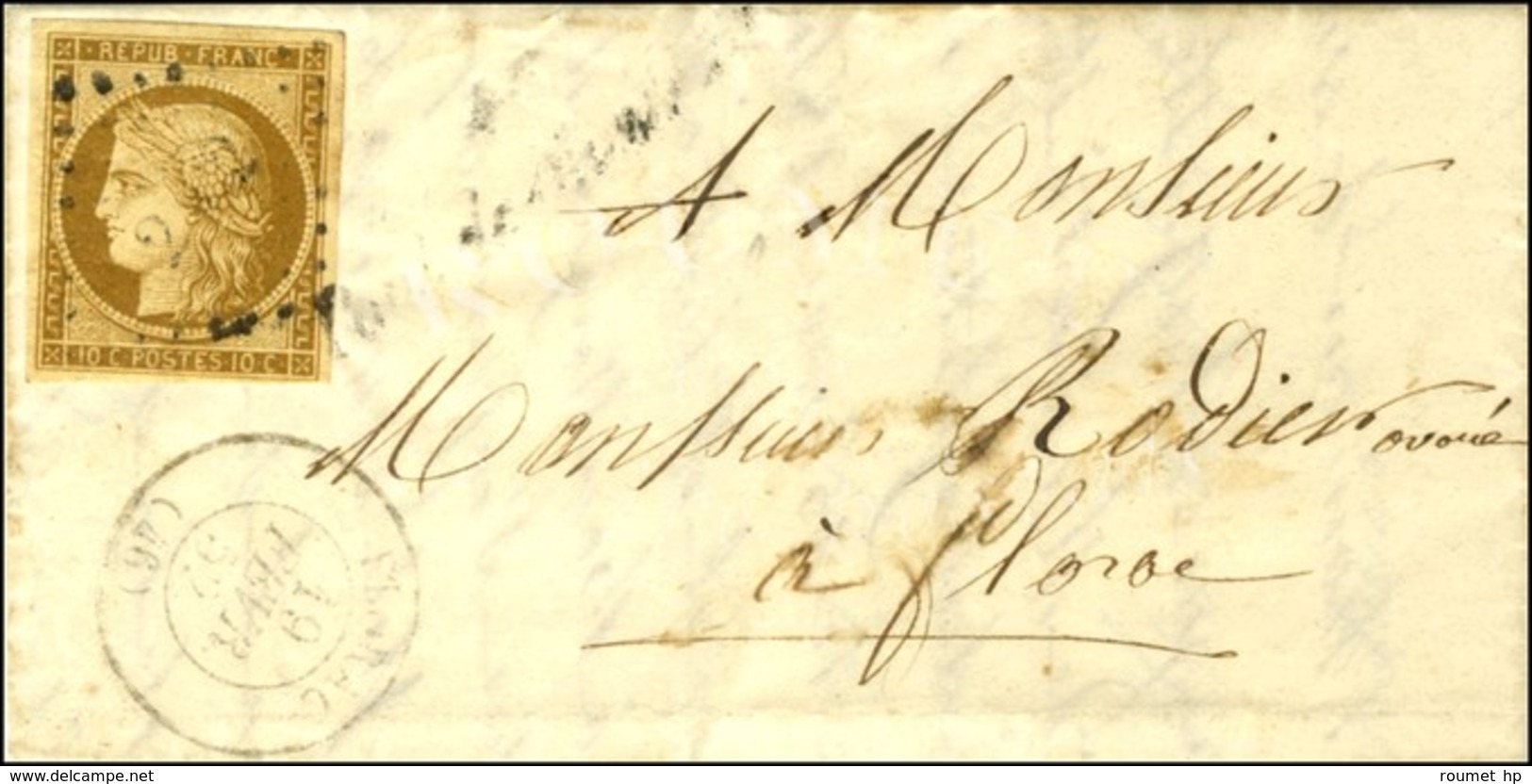 PC 2502 / N° 1 Belles Marges Càd T 15 FLORAC (46) Cursive 46 / Pont De Montvert (faible) Sur Lettre Locale. 1852. - TB.  - 1849-1850 Ceres