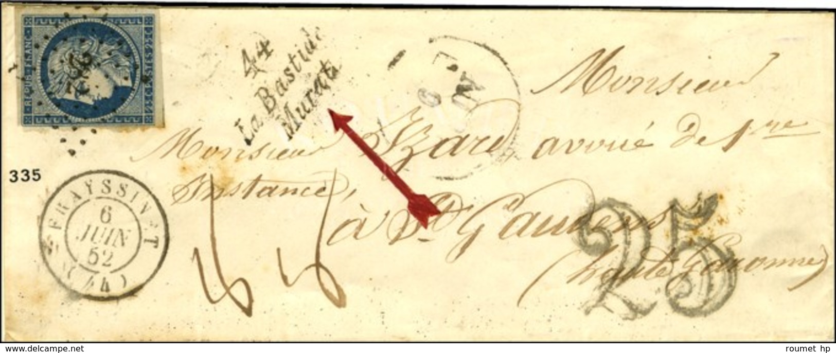 PC 282 / N° 4 Càd T 15 FRAYSSINET (44) Cursive 44 / La Bastide / Murat Sur Lettre Insuffisamment Affranchie Taxée 25 DT. - 1849-1850 Cérès