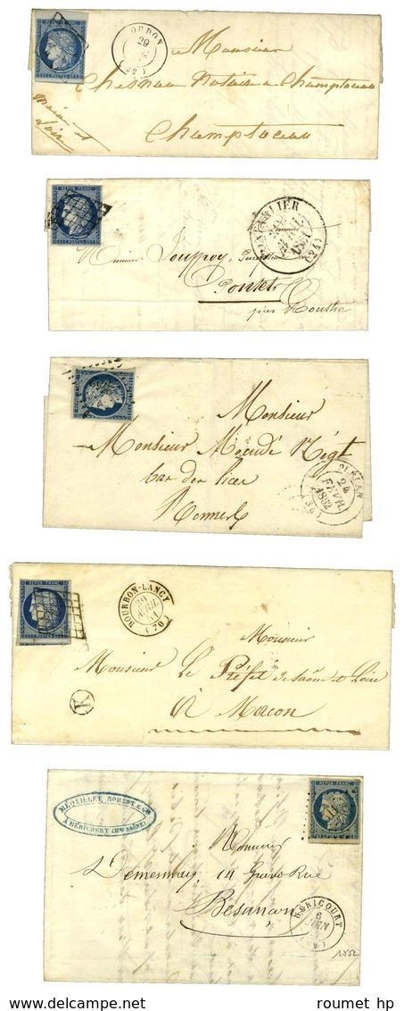 Lot De 5 Lettres Affranchies Avec N° 4, Diverses Nuances Et Oblitérations. Pièces Choisies. - TB / SUP. - 1849-1850 Cérès