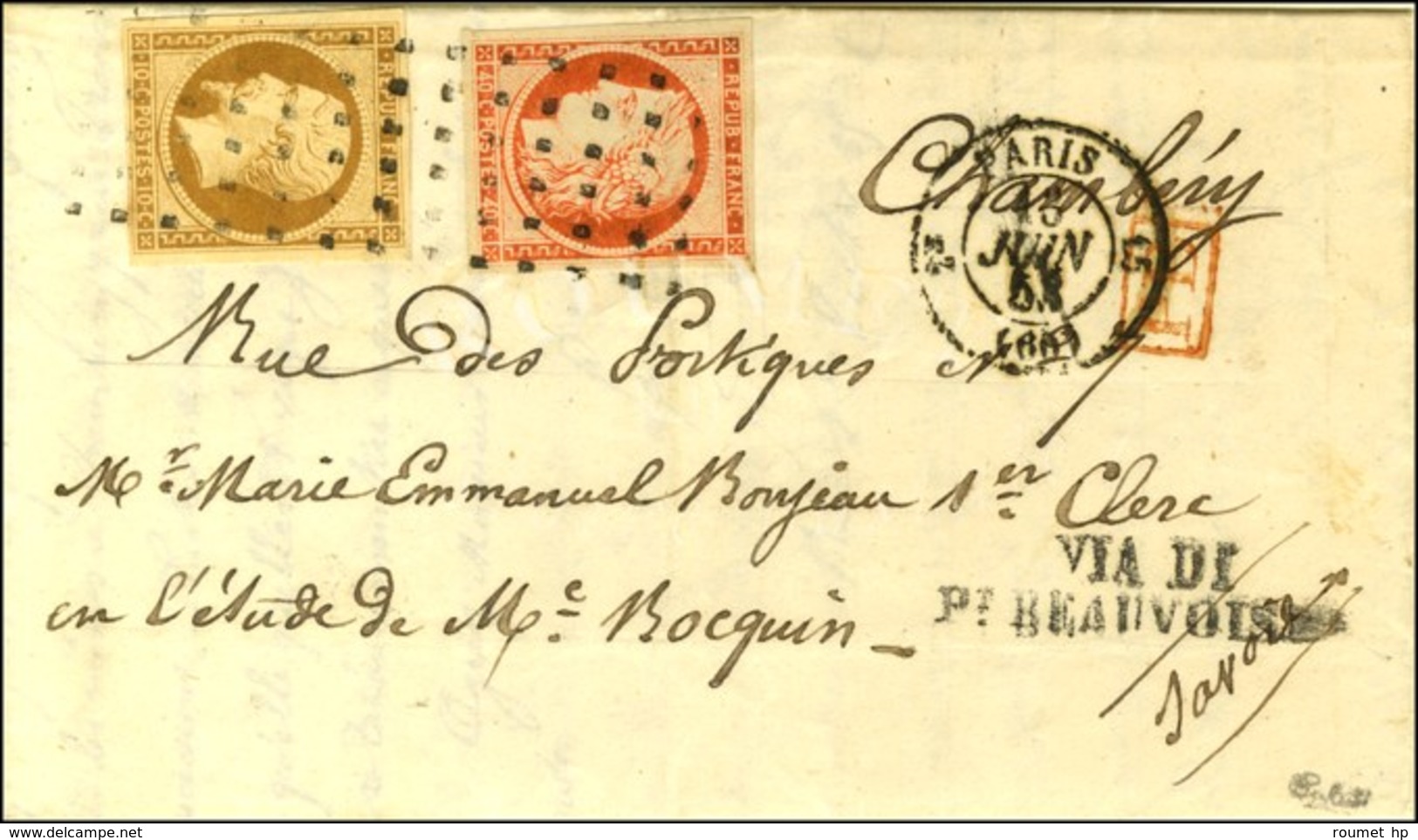 Rouleau De Points / N° 5 + 9 (très Belles Marges) Càd PARIS (60) Sur Lettre Pour Chambéry (Etats Sardes). 1853. - SUP. - - 1849-1850 Cérès