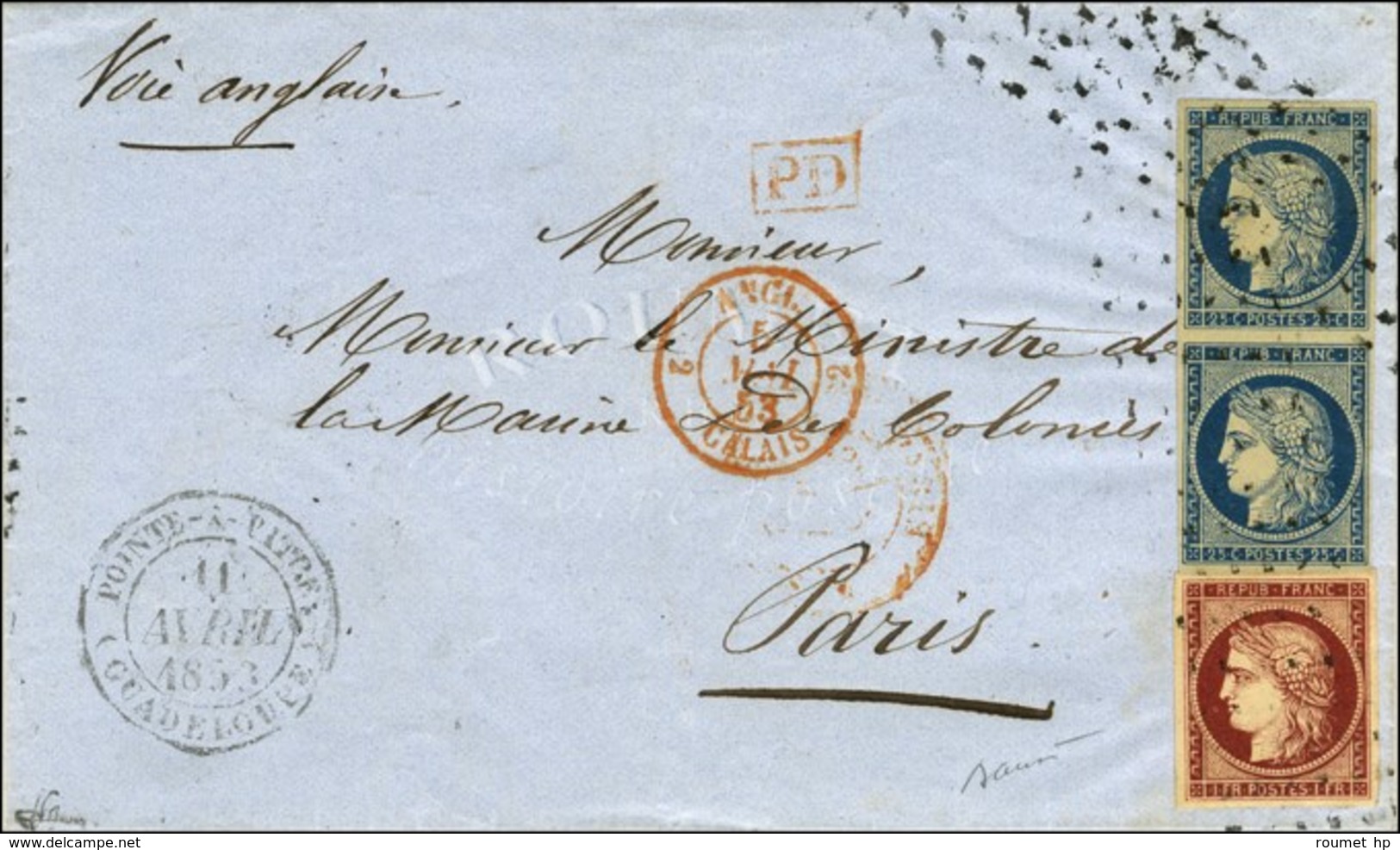 Rouleau De Points / N° 4 Paire + N° 6 (très Belles Marges) Càd POINTE-A-PITRE / (GUADELOUPE). 1853. - SUP. - RR. - 1849-1850 Ceres