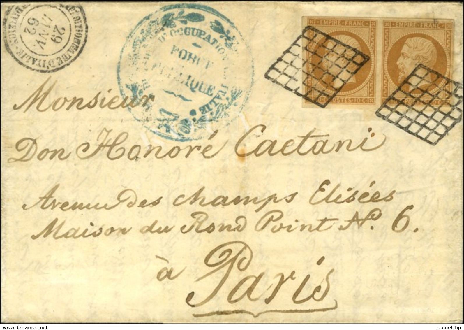 Grille / N° 13 Paire Càd CORR EXPEDITIONNAIRE D'ITALIE 1e DIVISION 29 JANV. 62 Sur Lettre Avec Long Texte Daté De Rome P - 1853-1860 Napoléon III