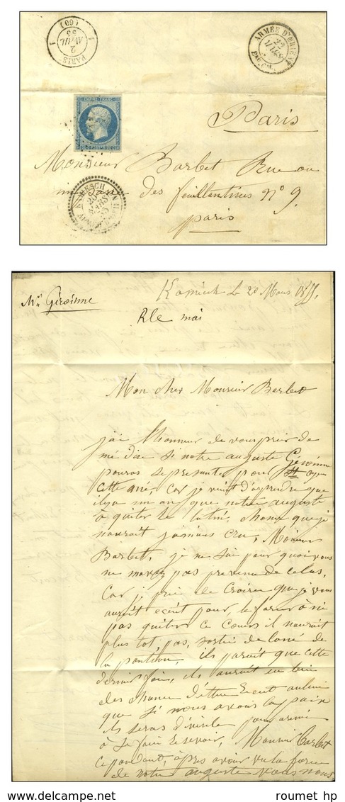 Losange KhAO / N° 14 (belles Marges) Càd T 22 KAMIESCH / ARMEE D'ORIENT Sur Lettre Avec Texte Daté Kamiesch Le 20 Mars 1 - 1853-1860 Napoleon III