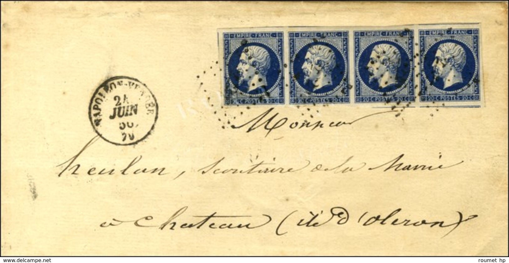 PC 2226 / N° 14 Bleu-noir Bande De 4 Càd T 15 NAPOLÉON-VENDÉE 79. 1856. - TB / SUP. - R. - 1853-1860 Napoléon III.