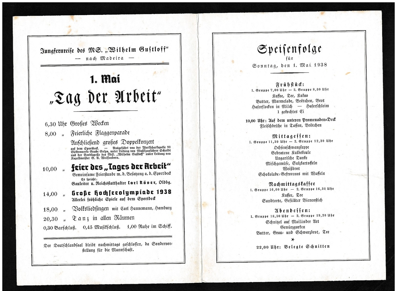 Speise Karte Der Wilhelm Gustloff-seltenes Dokument ....(ze7616 ) -siehe Bild - Briefe U. Dokumente