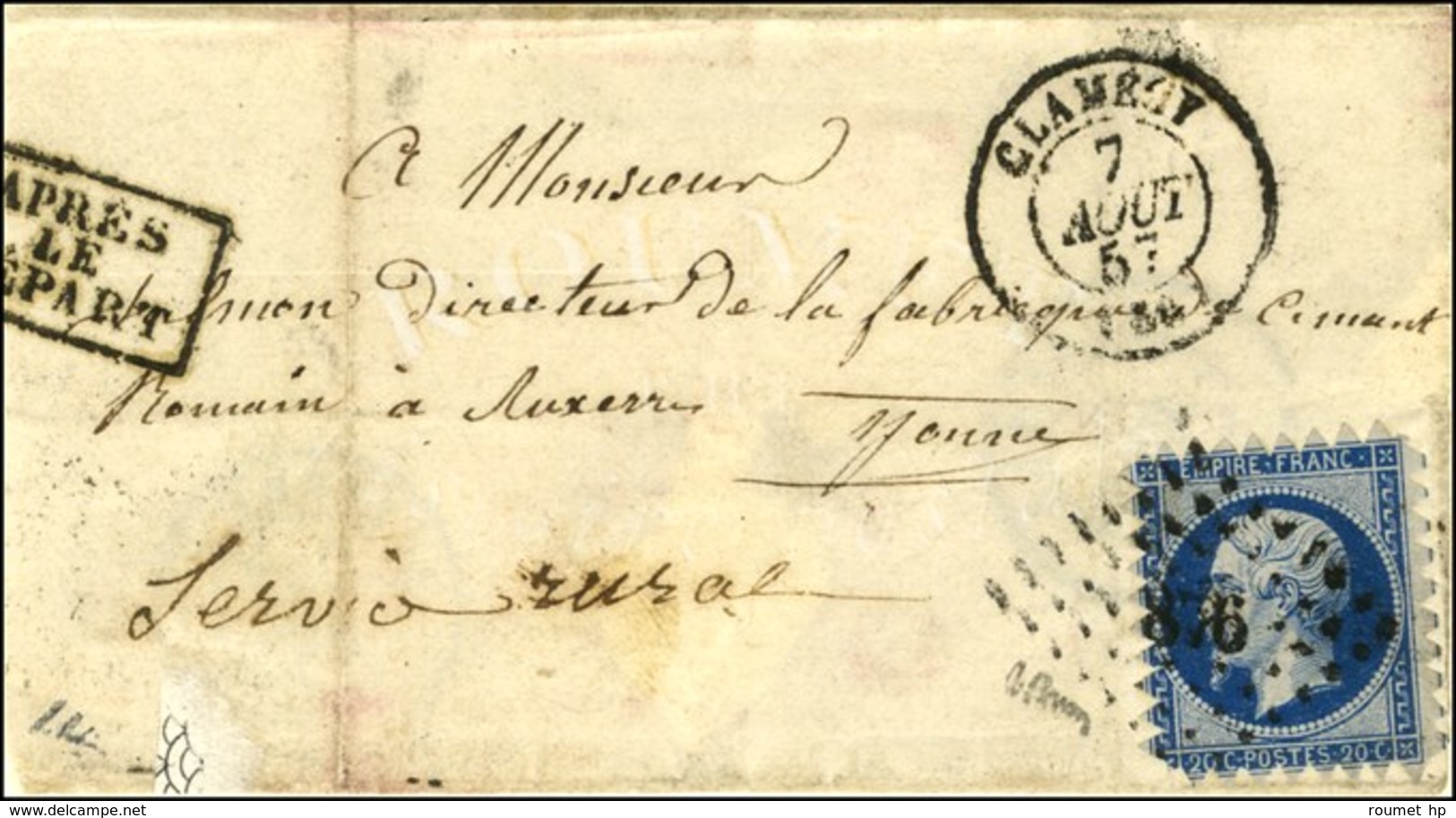 PC 876 / N° 14 Avec Piquage De Clamecy Sur Les 4 Côtés Càd T 15 CLAMECY (56) Sur Lettre Légèrement Incomplète. 1857. - T - 1853-1860 Napoléon III.