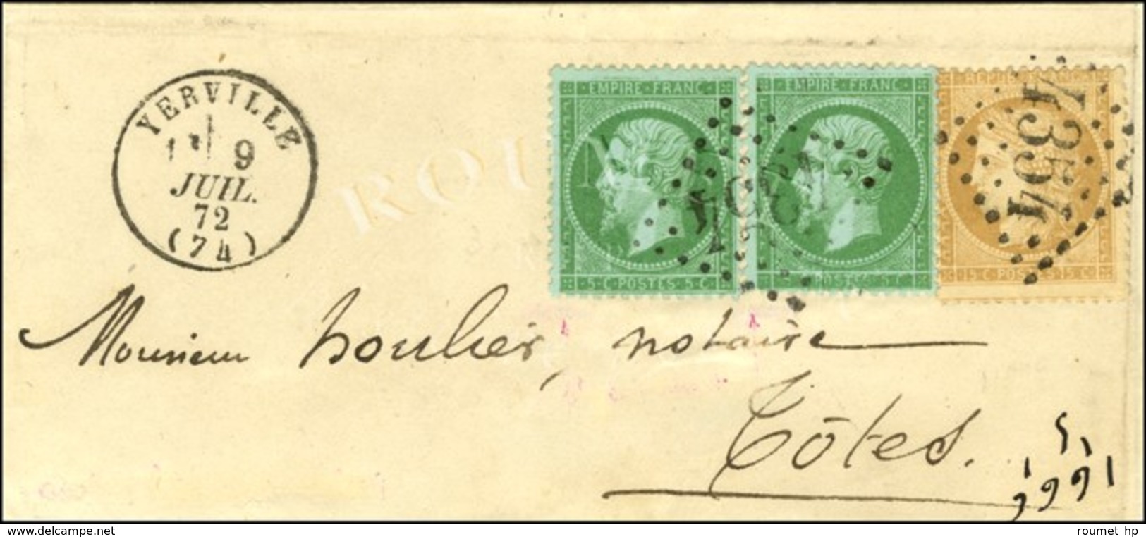 GC 4354 / N° 35 Paire + 59 Càd T 16 YERVILLE (74) Sur Lettre Pour Totes. 1872. - TB / SUP. - 1870 Siege Of Paris