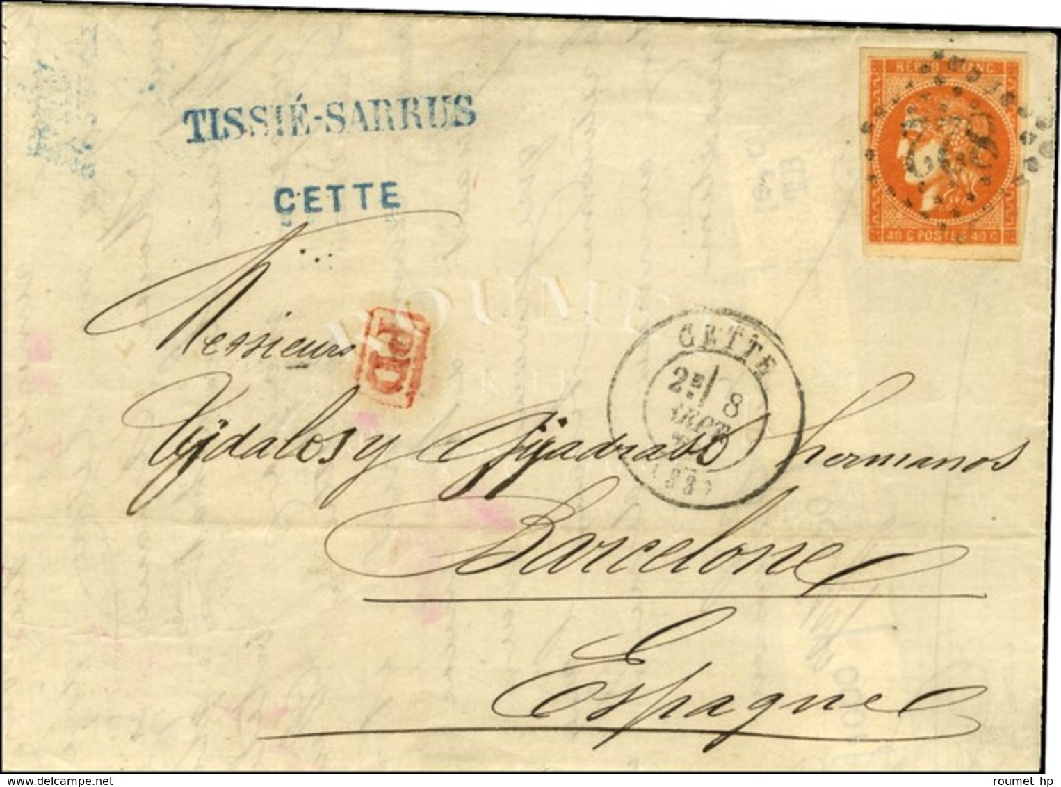 GC 822 / N° 48 Càd T 17 CETTE (33) Sur Lettre Pour L'Espagne. 1871. - TB / SUP. - 1870 Ausgabe Bordeaux