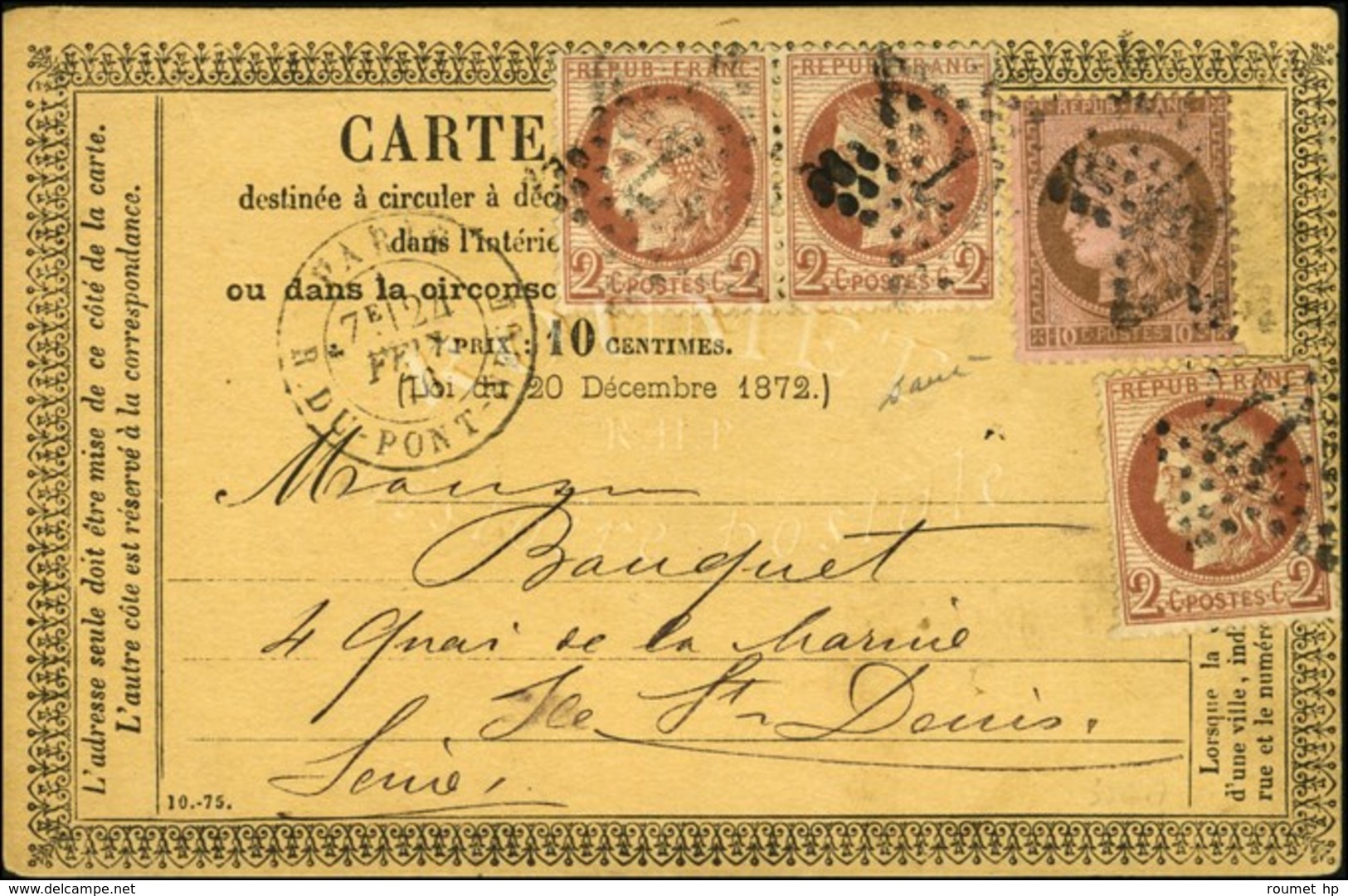 Etoile 17 / N° 51 (3) + 54 Càd PARIS / R. DU PONT-NEUF Sur CP Pour St Denis. 1876. - TB. - 1871-1875 Ceres