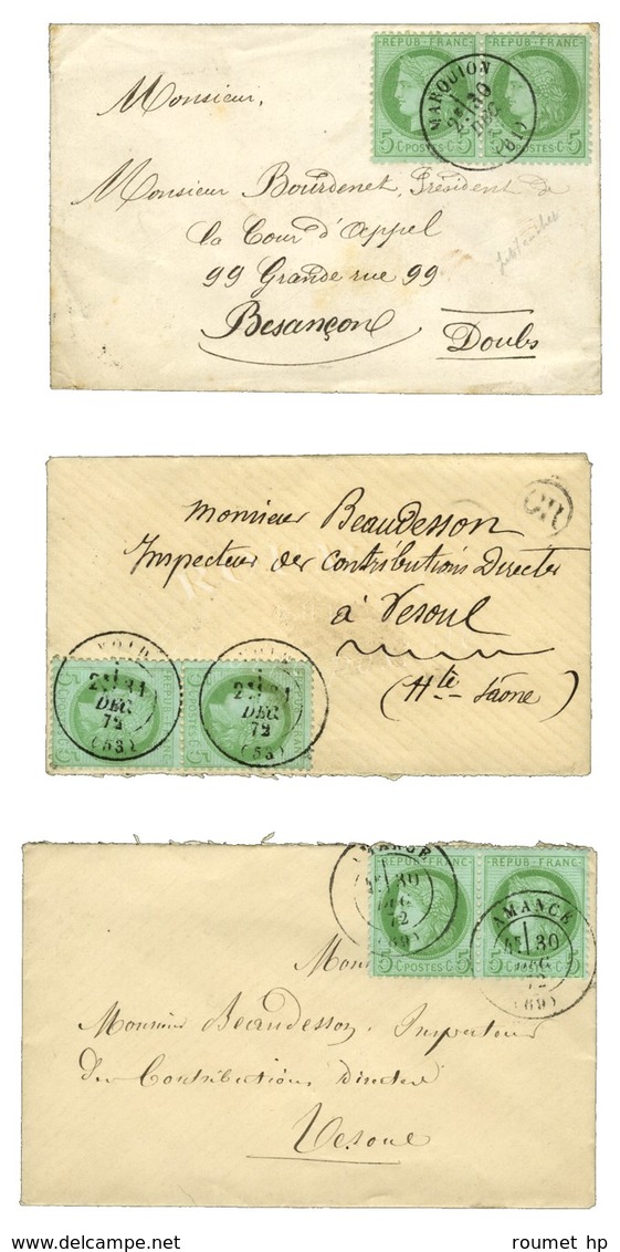 Lot De 3 Enveloppes Cartes De Visite Avec Oblitérations Du 30 Et 31 Décembre Affranchies Avec Paire De N° 53. - SUP. - 1871-1875 Ceres