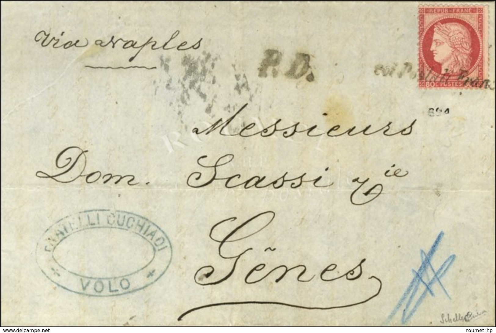 Griffe Linéaire Coi Postali Francesi / N° 57 Sur Lettre Datée De Volo (cachet Commercial Au Recto) Pour Gênes. 1875. - T - 1871-1875 Ceres