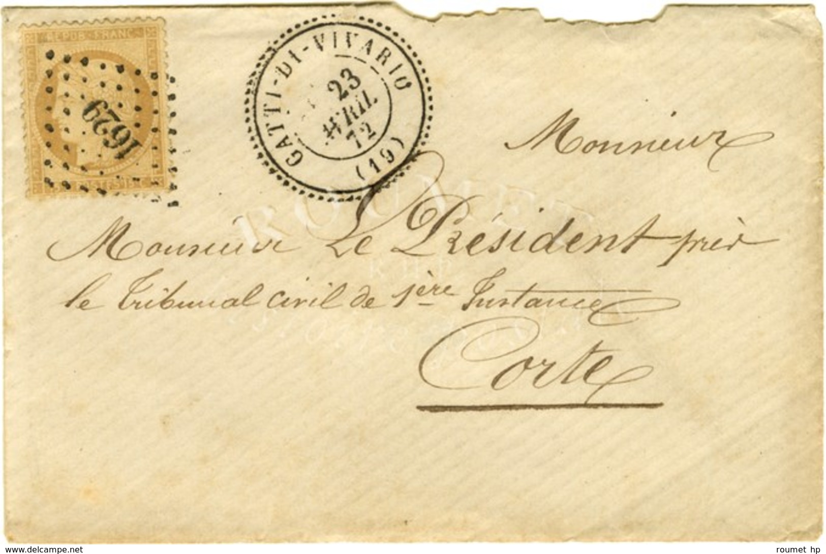 PC Du GC 1629 / N° 59 Càd T 24 GATTI-DI-VIVARIO (19) Sur Lettre Locale Pour Corte. 1872. - SUP. - 1871-1875 Ceres