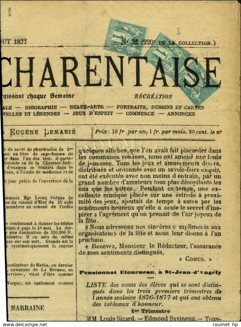 Oblitération Typo / N° 61 (3) Sur Journal Entier Chroniques Charentaises Du 12 Août 1877. - SUP. - RR. - 1876-1878 Sage (Typ I)