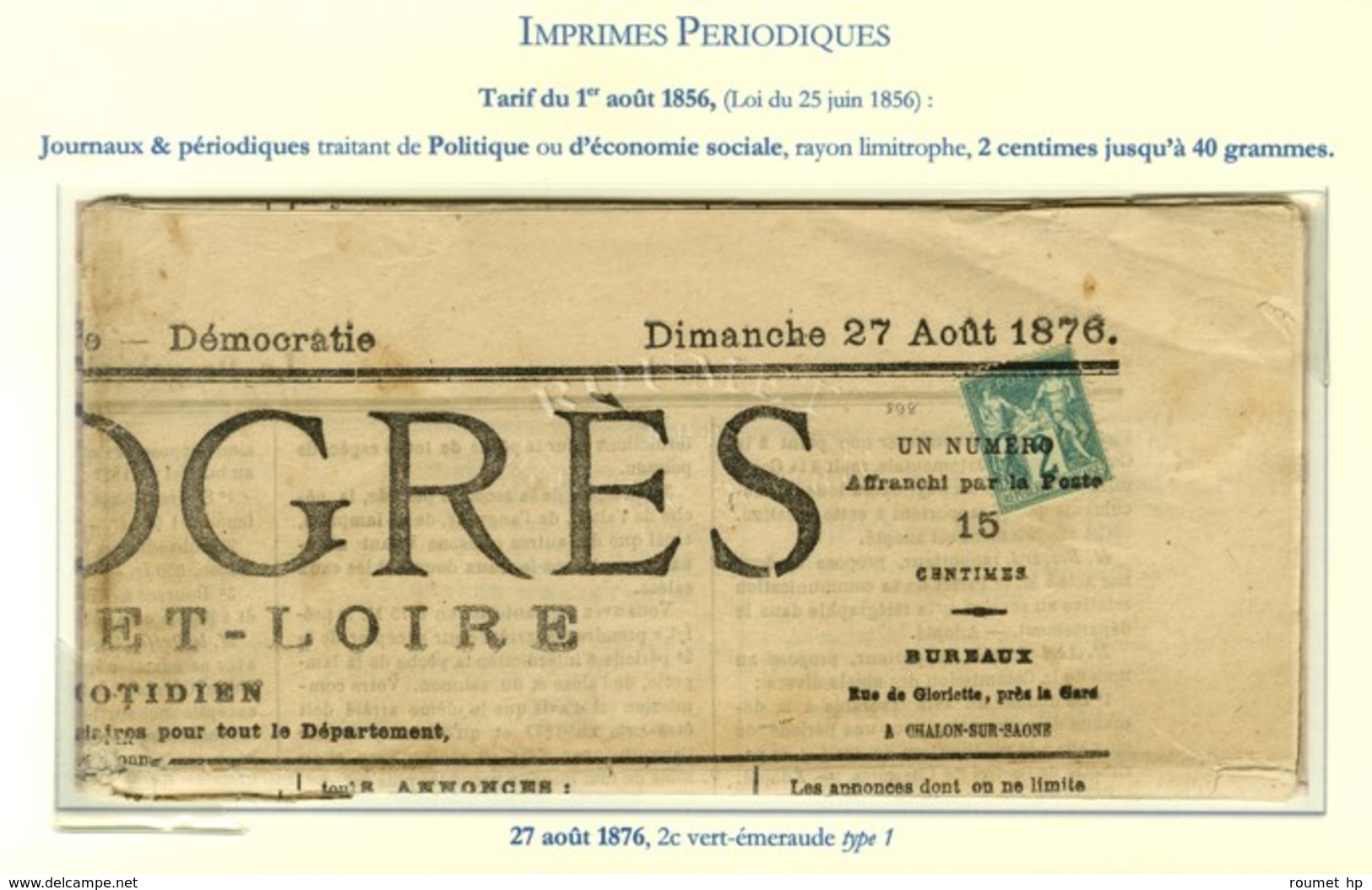 Oblitération Typo / N° 62 Sur Journal Entier Le Progrès. Très Rare Tarif Pour Journaux Politiques Ou économiques En Rayo - 1876-1878 Sage (Tipo I)