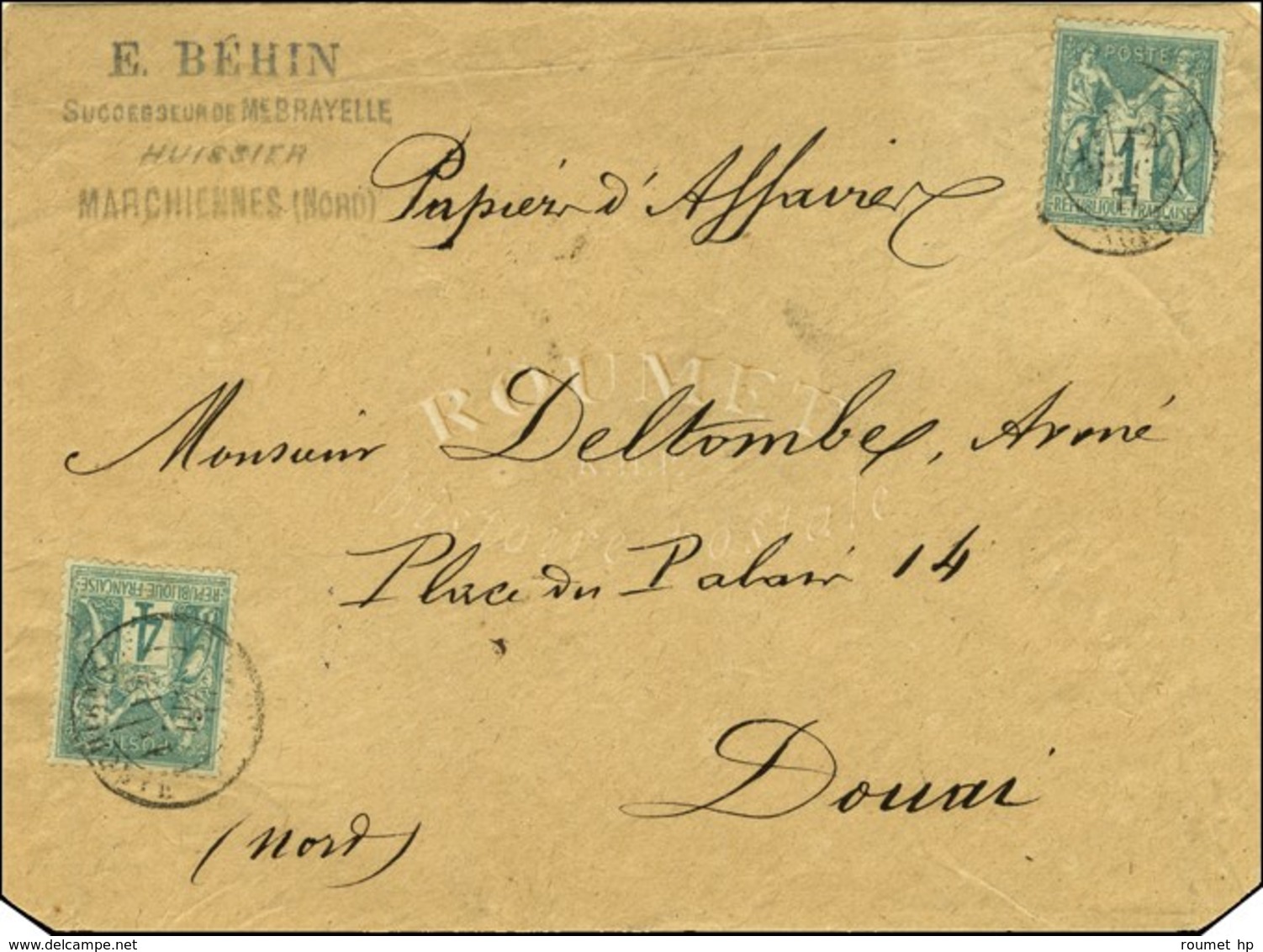 Càd MARCHIENNES / NORD / N° 61 + 63 Sur Papiers D'affaires Pour Douai. 1877. - TB / SUP. - 1876-1878 Sage (Tipo I)