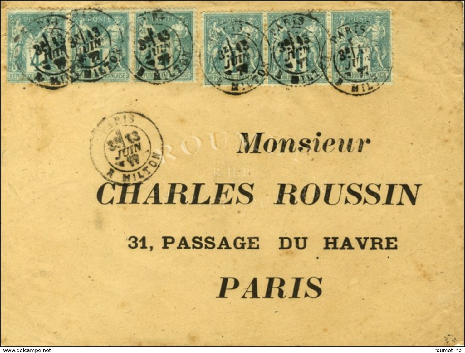 Càd PARIS / R. MILTON / N° 61 Bande De 3 + N° 63 Bande De 3 Sur Lettre Locale. 1877. Rare Affranchissement. - TB. - R. - 1876-1878 Sage (Tipo I)