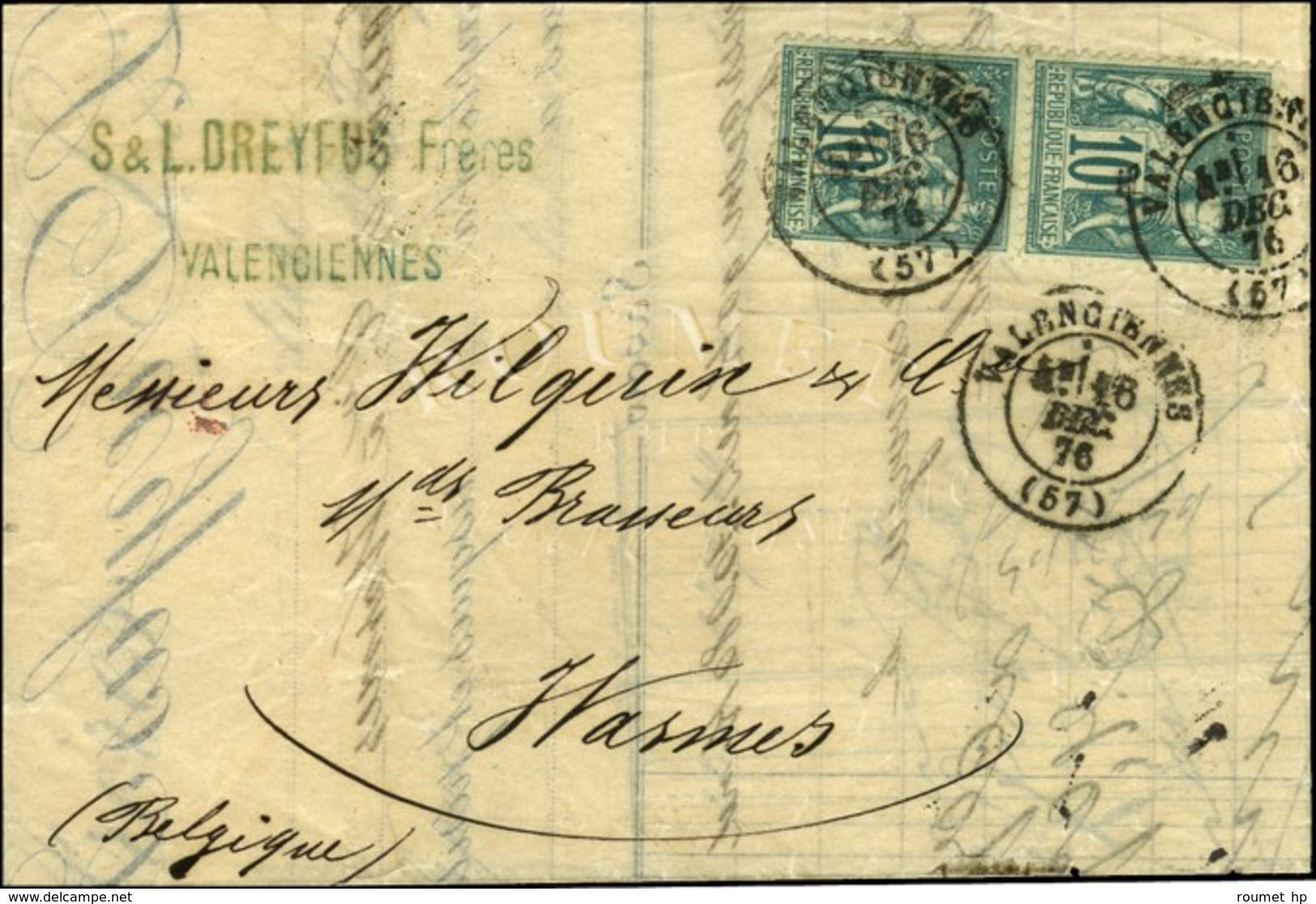 Càd VALENCIENNES (57) / N° 65 Paire Sur Lettre Au Tarif Frontalier Pour Wasmes. 1876. - TB / SUP. - 1876-1878 Sage (Tipo I)