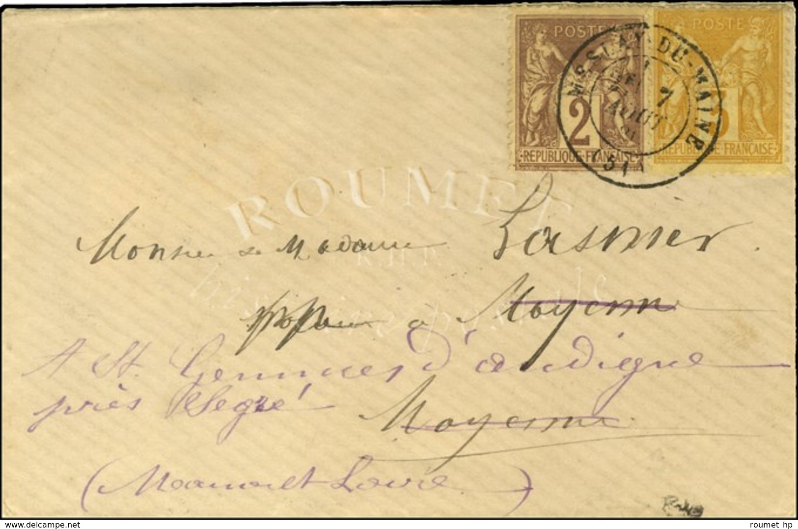 Càd MESLAY-DU-MAINE / N° 85 + 86 Sur Enveloppe Carte De Visite. 1881. - SUP. - R. - 1876-1878 Sage (Typ I)