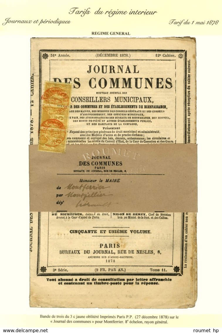 Càd IMPRIMES P.P. Rouge / N° 86 Bande De 3 (1 Ex. Leg Def) Sur Journal Entier Journal Des Communes Adressé Sous Bande Au - 1876-1878 Sage (Tipo I)