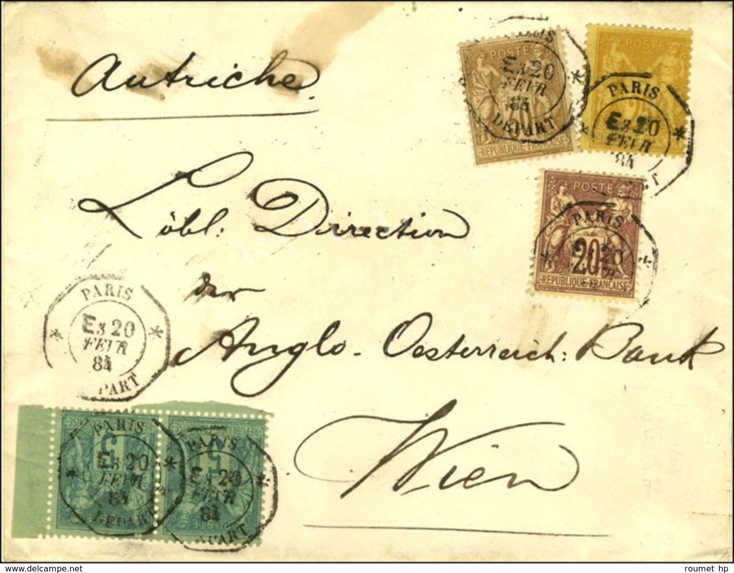 Càd Octo De Lev. Exc. * PARIS * / DEPART E3 / N° 67 + 75 + 80 + 92 Sur Lettre Pour Vienne (Autriche). Exceptionnelle Ass - 1876-1878 Sage (Typ I)