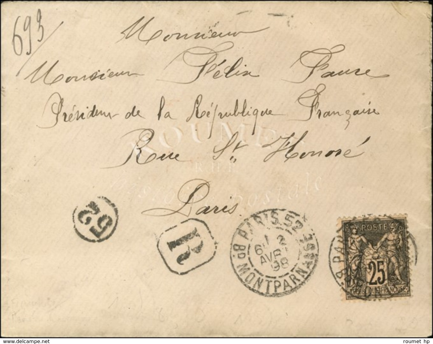 Càd PARIS-52 / BD MONTPARNASSE / N° 97 Sur Lettre Recommandée En Franchise Adressée Au Président De La République (seul  - 1876-1878 Sage (Type I)