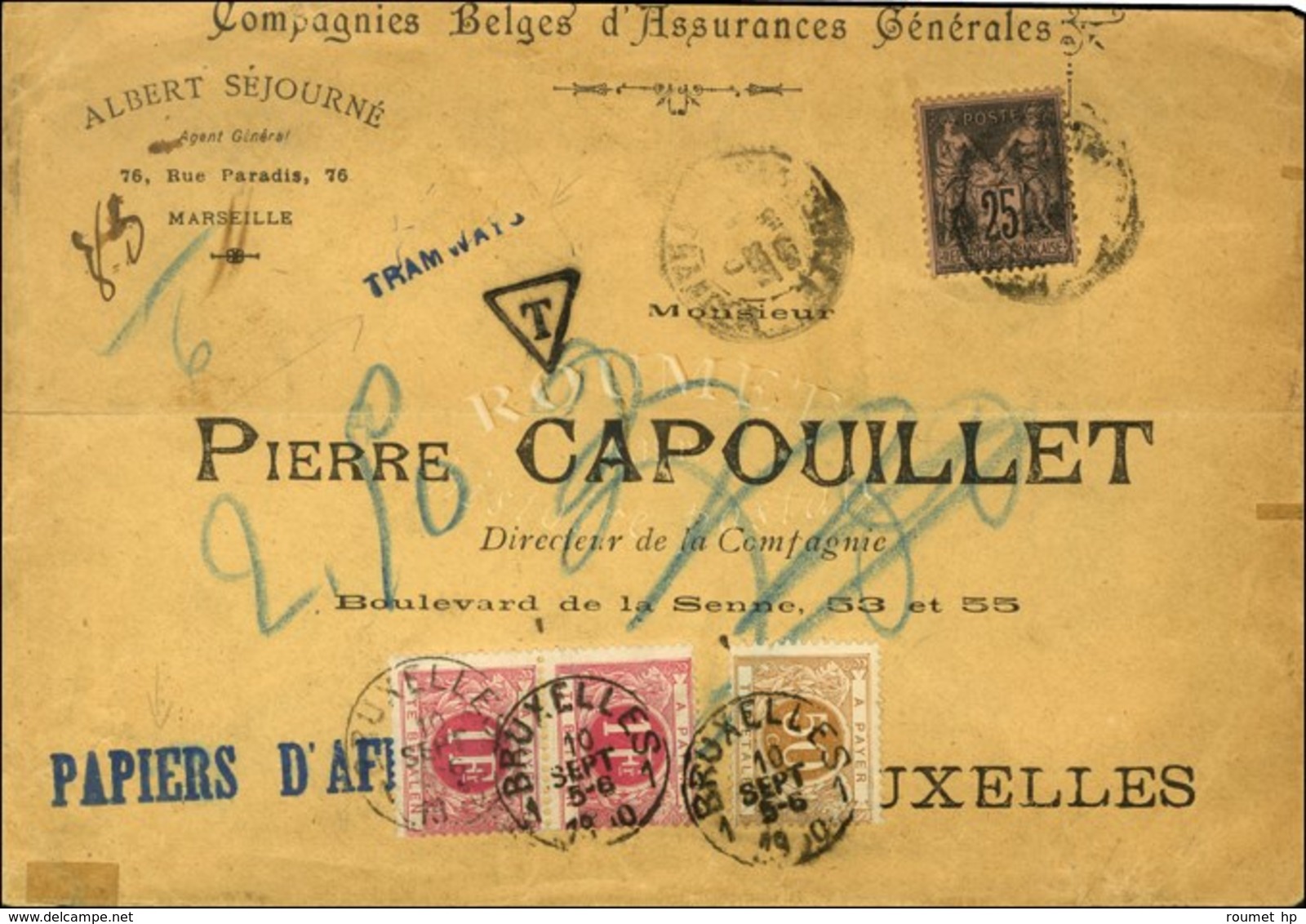 Càd / N° 97 Sur Papiers D'affaires Insuffisamment Affranchis Pour Bruxelles, à L'arrivée Càd BRUXELLES / Timbre-Taxe 50c - 1876-1878 Sage (Typ I)