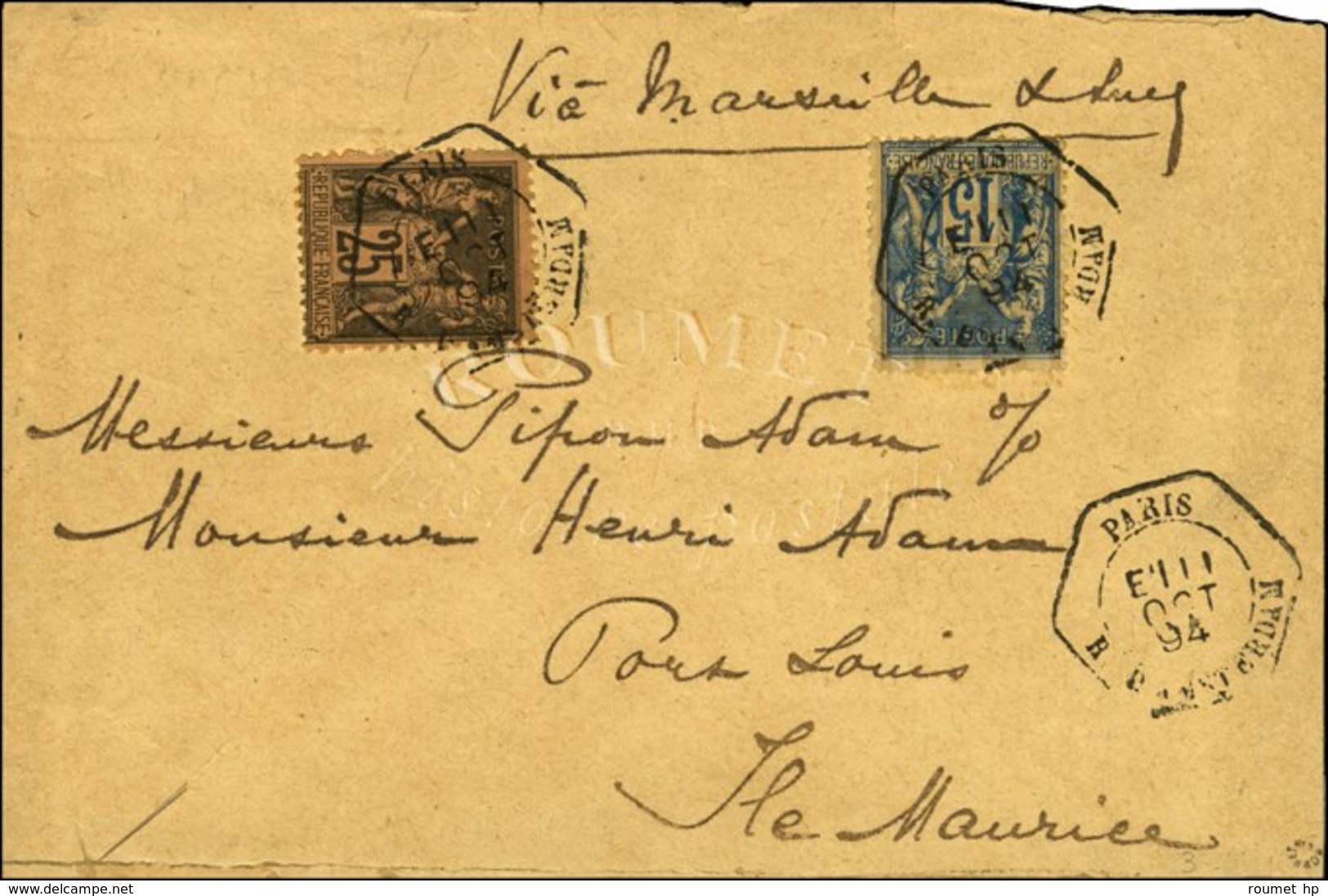 Càd Hexa De Lev. Exc. PARIS / R. D'AMSTERDAM E1 / N° 90 + 97 Sur Lettre Pour L'Ile Maurice. - TB / SUP. - R. - 1876-1878 Sage (Typ I)