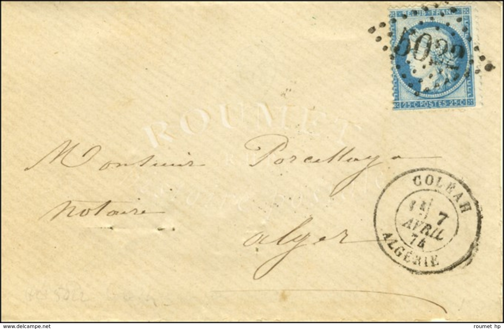 GC 5022 / N° 60 Càd COLEAH / ALGERIE. 1874. - SUP. - Sonstige & Ohne Zuordnung