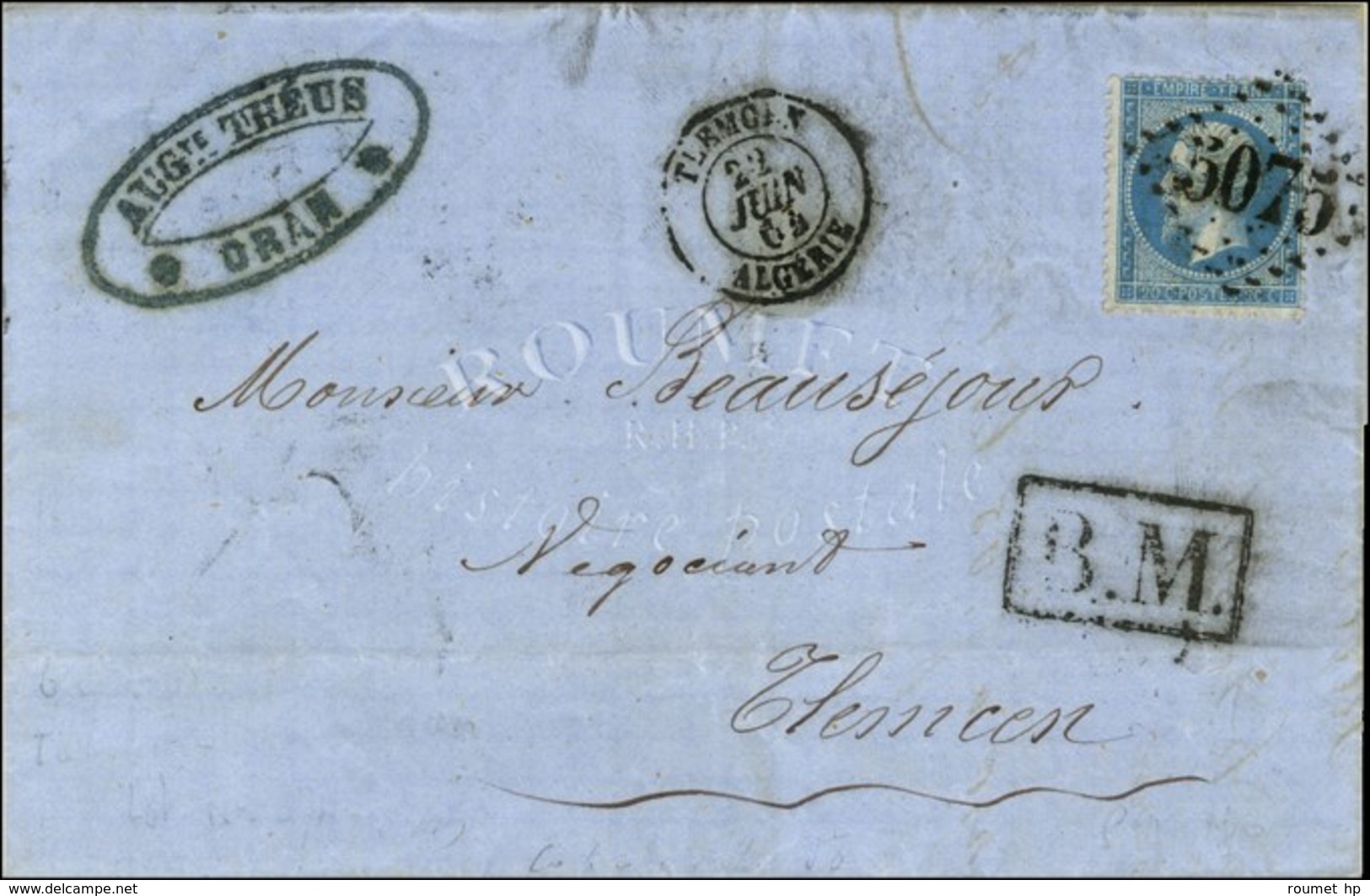 GC 5075 / N° 22 Càd TLEMCEN / ALGERIE Sur Lettre D'Oran Remise à La Boîte Mobile Pour Tlemcen. 1864. - TB. - Sonstige & Ohne Zuordnung