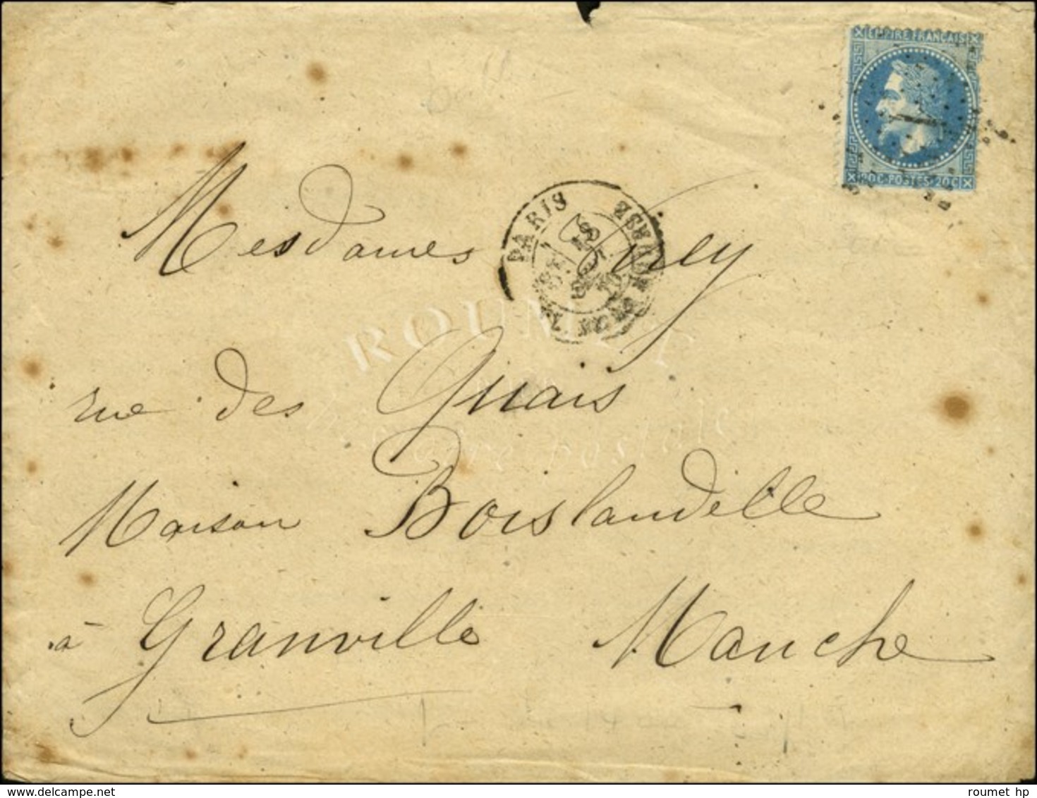 Etoile 1 / N° 29 Càd PARIS / PL. DE LA BOURSE 18 SEPT. 70 Sur Enveloppe Très Grand Format Avec Texte Pour Granville. Au  - Krieg 1870