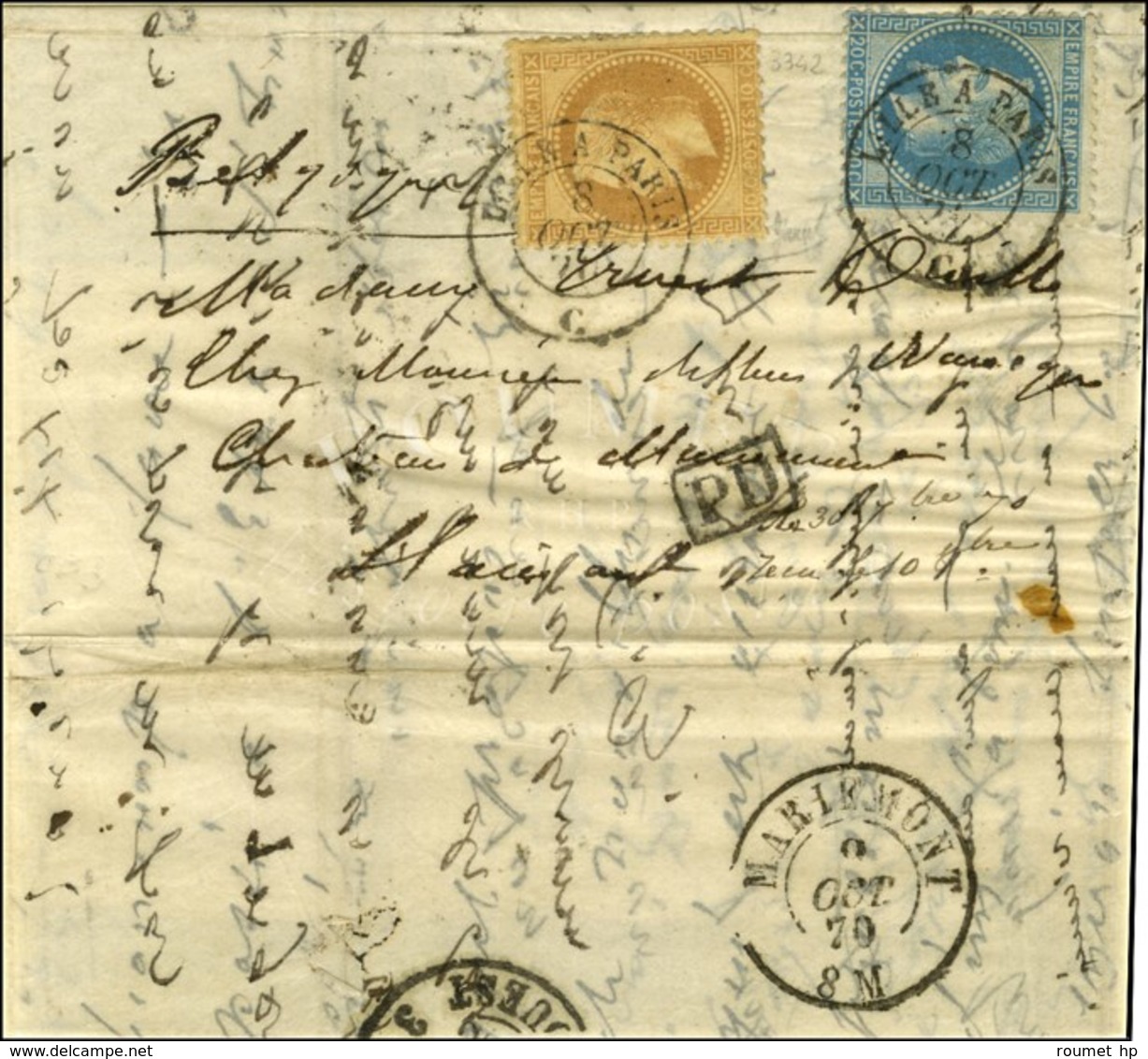 Lettre Avec Texte Daté De Paris Le 30 Septembre 1870 Pour Mariemont (Belgique), Au Recto Càd LILLE A PARIS / C 8 OCT. 70 - Guerra Del 1870