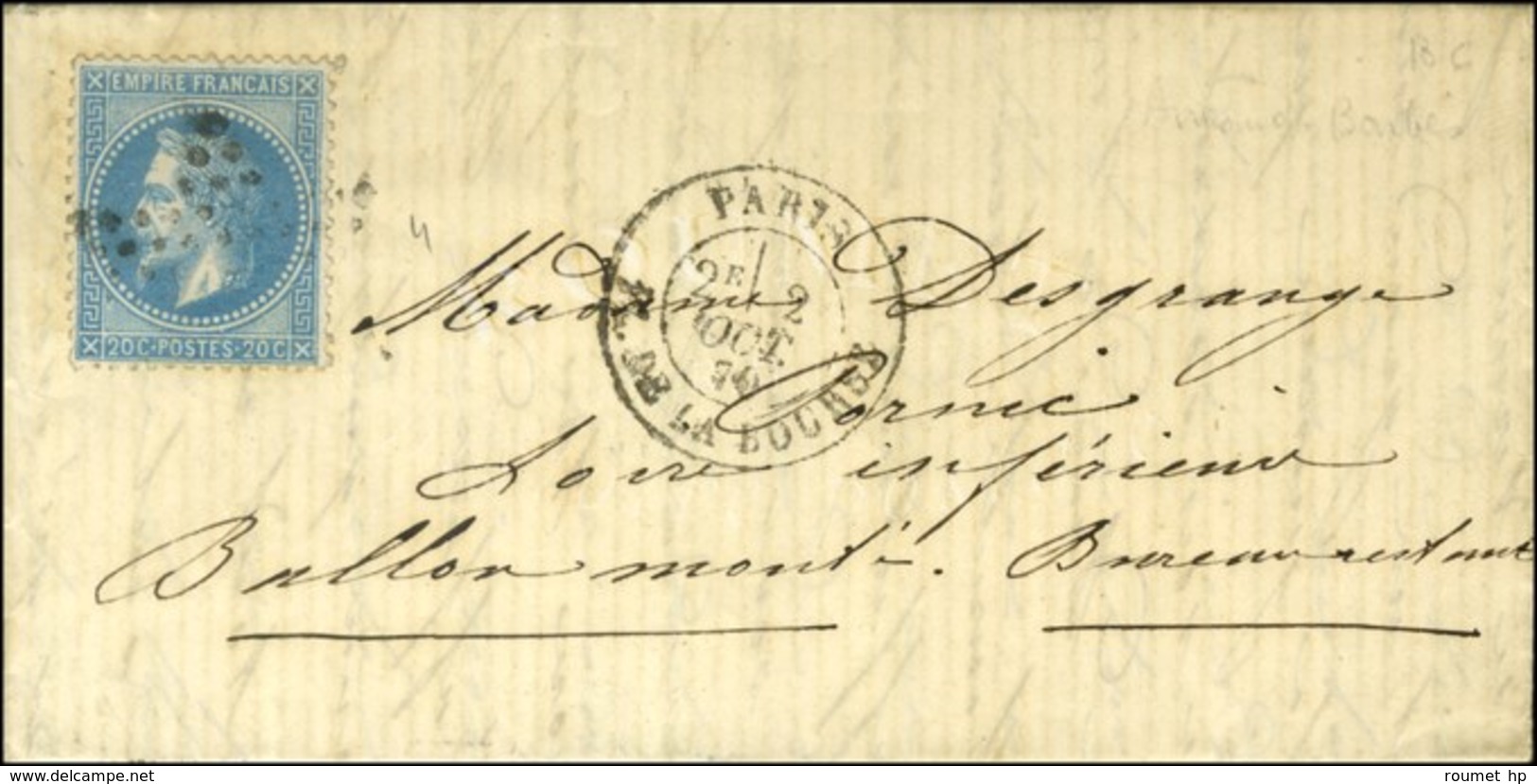 Etoile 1 / N° 29 Càd PARIS / PL. DE LA BOURSE 2 OCT. 70 Sur Lettre Pour Pornic, Au Verso Càd D'arrivée 16 OCT. 70. LE WA - Krieg 1870