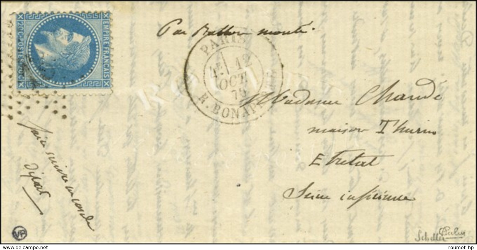 Etoile 15 / N° 29 Càd PARIS / R. BONAPARTE 12 OCT. 70 Sur Lettre Pour Etretat. Au Verso, Càd D'arrivée 18 OCT. 70. LE GO - Guerra Del 1870