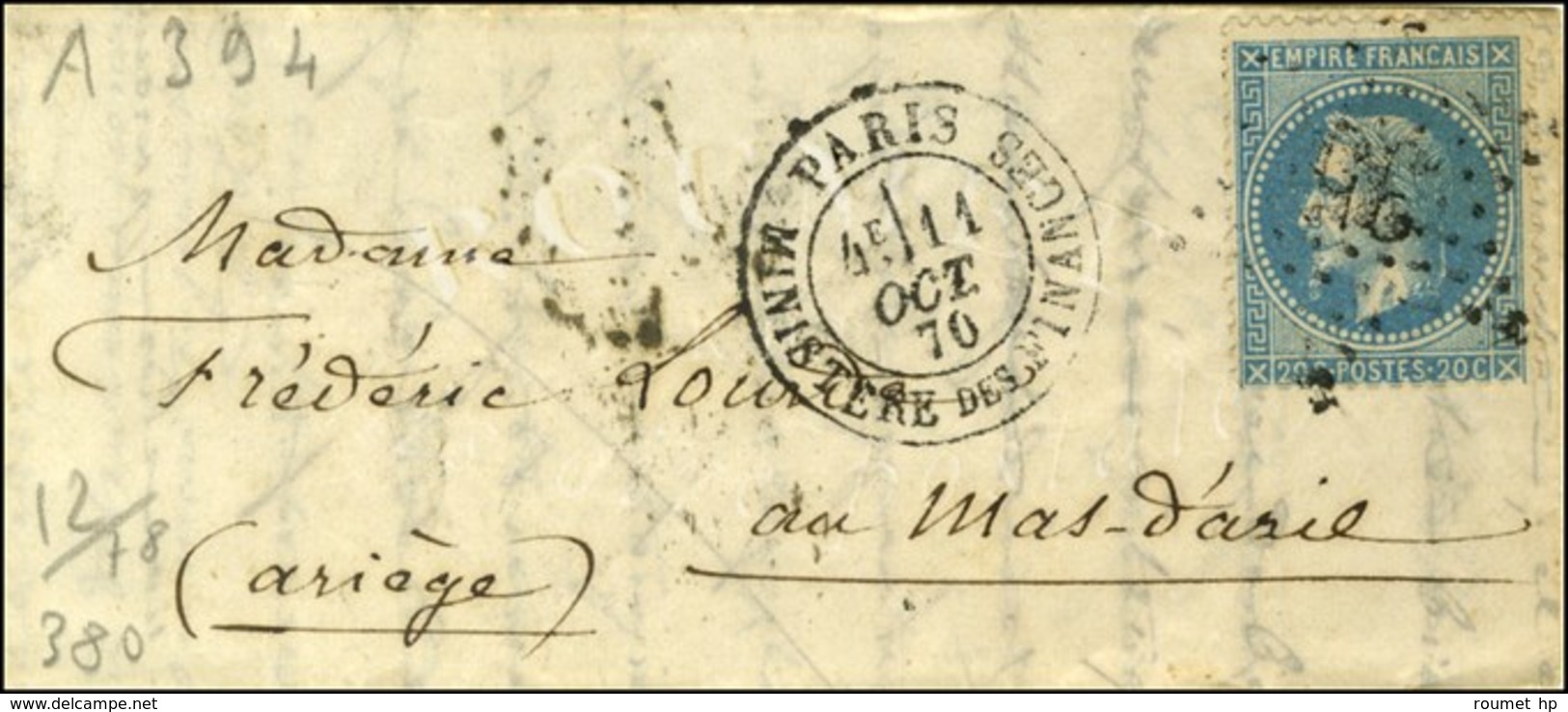 Etoile 35 / N° 29 Càd PARIS / MINISTERE DES FINANCES 11 OCT. 70 Sur Lettre Pour Le Mas-d'Azil, Au Verso Càd De Passage 1 - War 1870