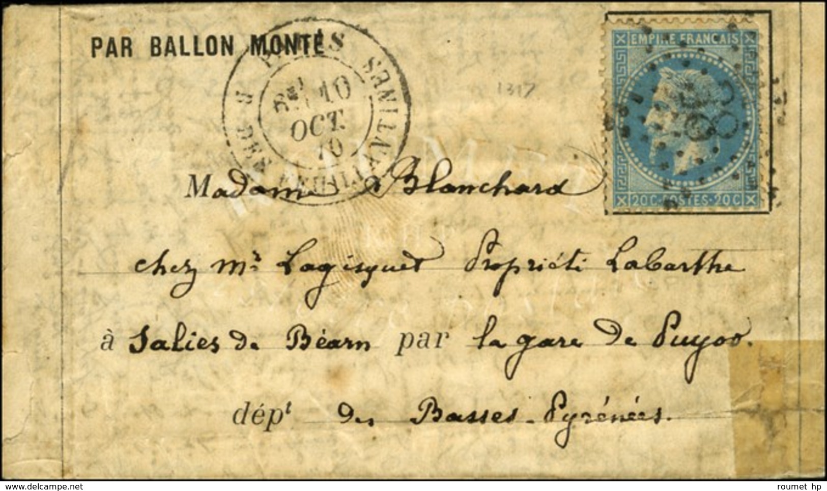 Etoile 38 (rare) / N° 29 Càd PARIS / R. DES FEUILLANTINES 10 OCT. 70 Sur Lettre Avec Texte Datée De Paris Le 10 Octobre  - Guerra Del 1870