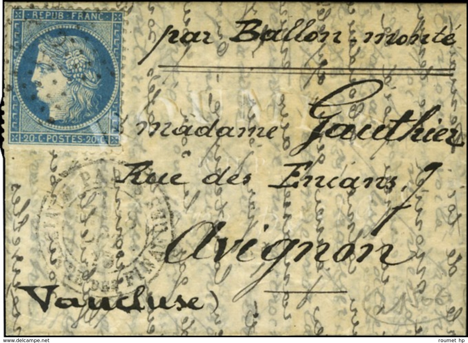 Etoile 35 / N° 37 Càd PARIS / MINISTERE DES FINANCES 18 OCT. 70 5e Levée Sur Lettre Pour Avignon. Au Verso, Càd D'arrivé - Guerra Del 1870